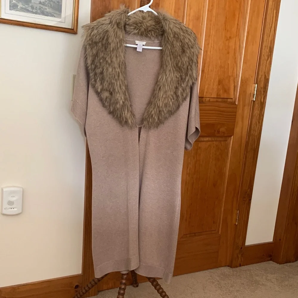 Chico's Brown Sweater with Faux Fur Collar - Picture 1 of 7
